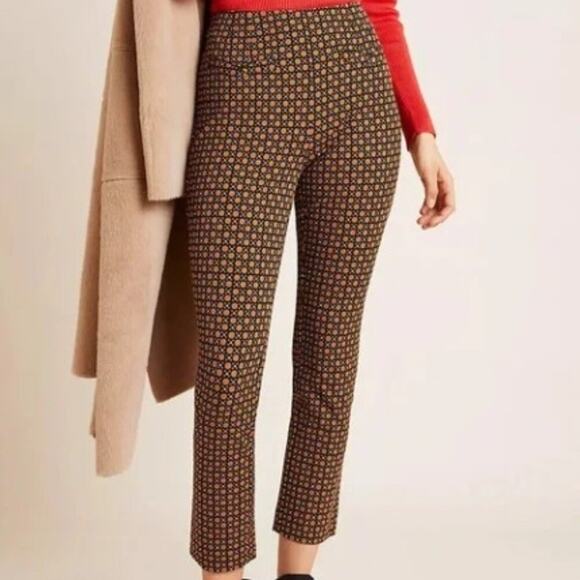 Anthropologie The Essential Slim Trousers Size 6 Petite Geometric Print Women's - Picture 1 of 5